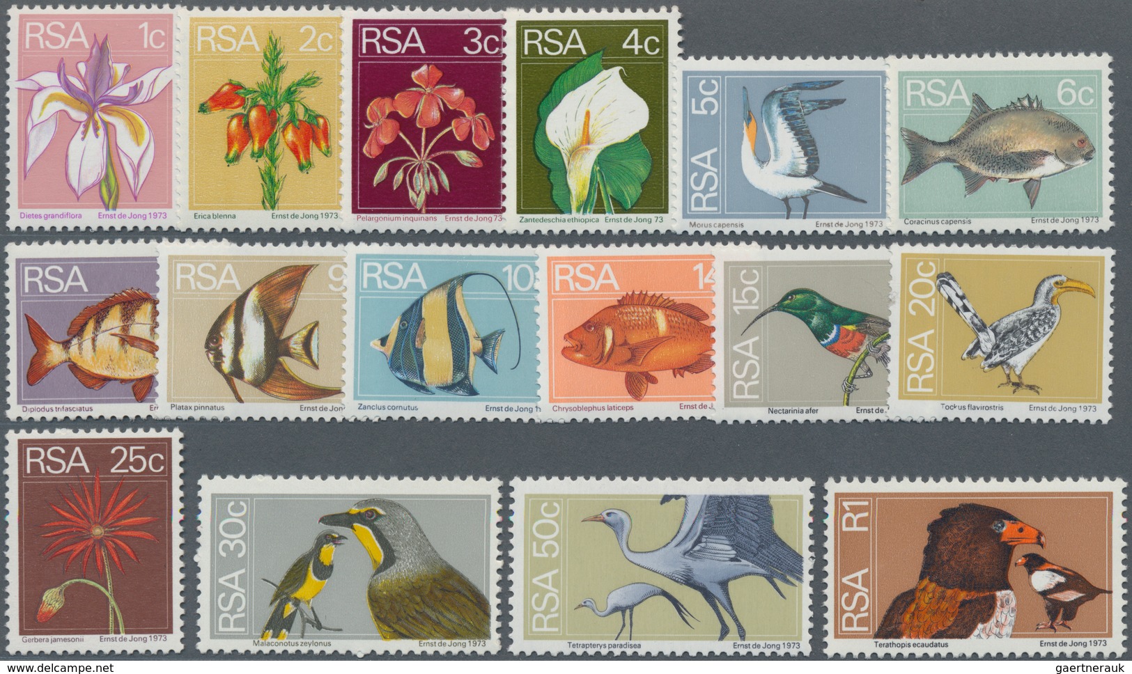 Südafrika: 1974, Definitive Issue ‚flowers, Birds And Fishes‘ Complete Set Of 16 In A Lot With 180 S - Gebraucht