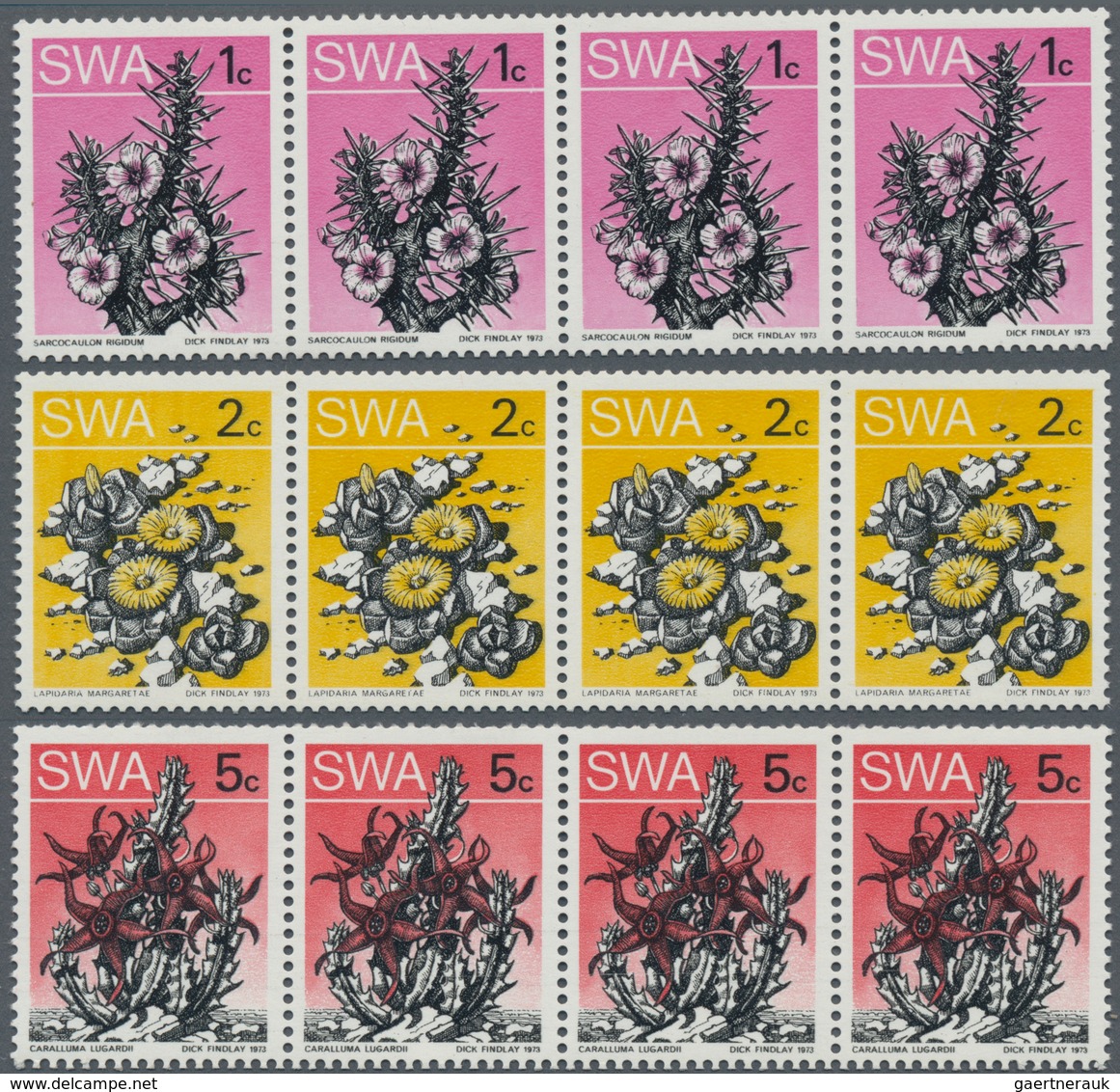 Südwestafrika: 1973, Desert Plants Coil Stamps 4-sides Perf. Complete Set Of Three In A Lot With 178 - South West Africa (1923-1990)