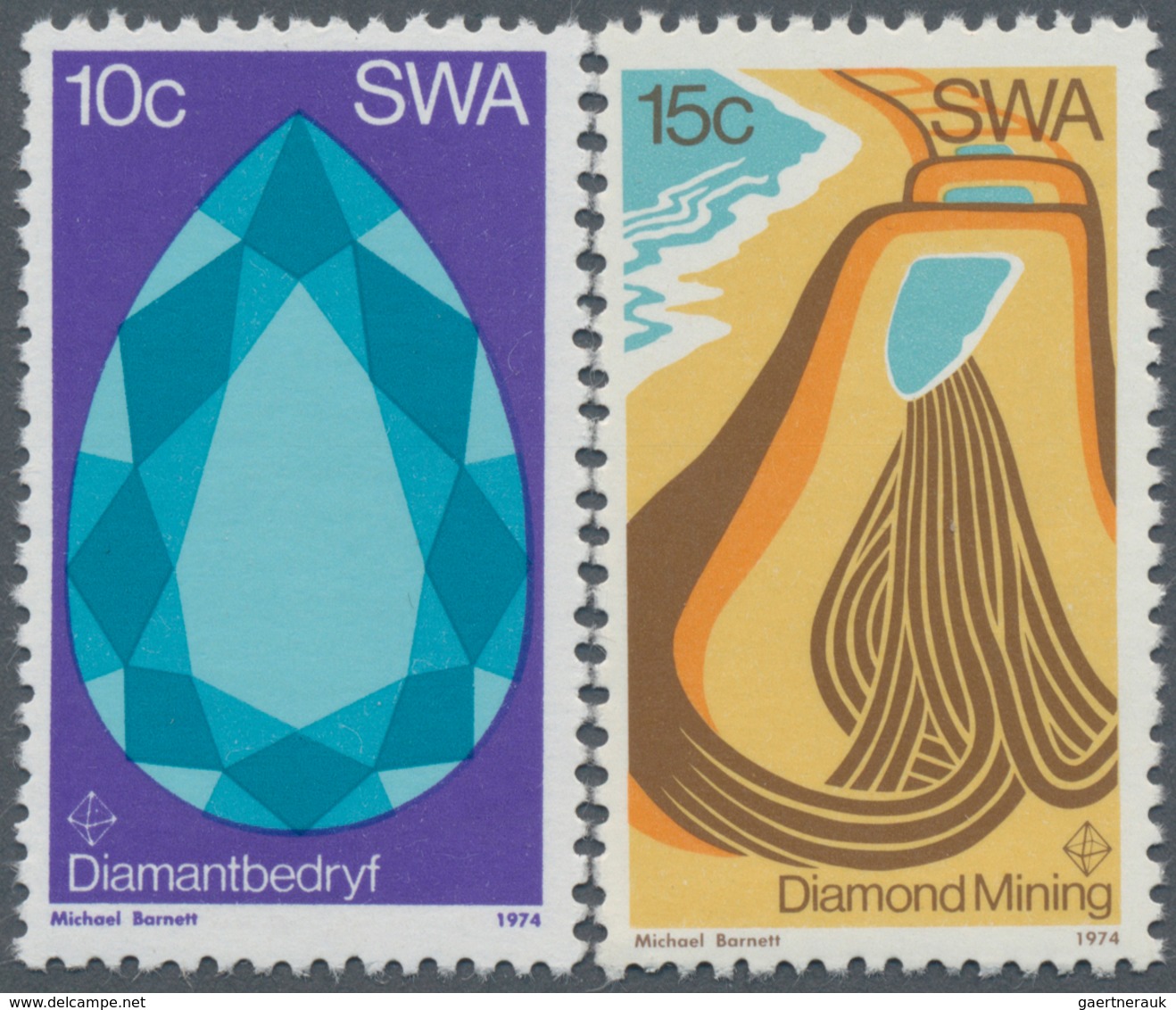 Südwestafrika: 1974, Diamond Mining Complete Set Of Two In A Lot With 225 Sets Mostly In Larger Bloc - Südwestafrika (1923-1990)