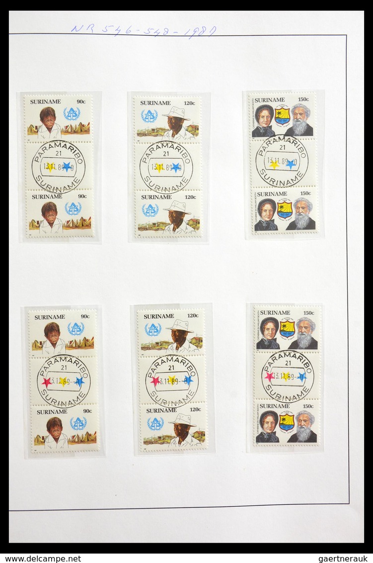 Surinam: 1977-2003: Beautiful, very extensive, cancelled collection gutterpairs of Surinam 1977-2003