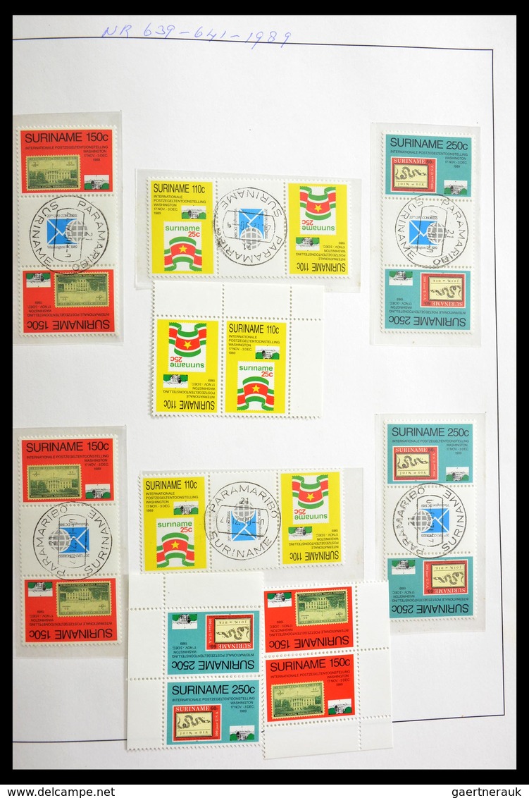 Surinam: 1977-2003: Beautiful, very extensive, cancelled collection gutterpairs of Surinam 1977-2003