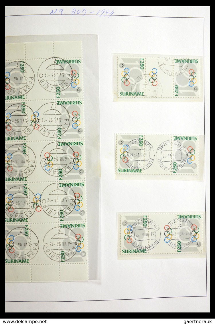 Surinam: 1977-2003: Beautiful, very extensive, cancelled collection gutterpairs of Surinam 1977-2003
