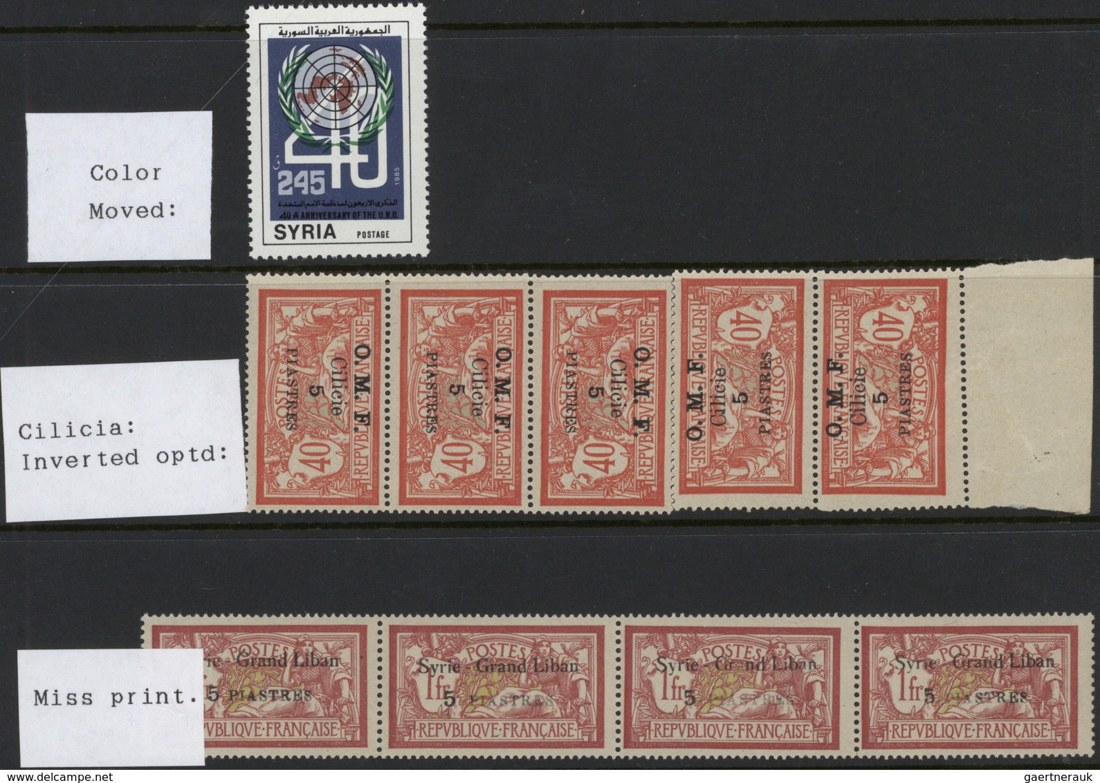 Syrien: 1920-80, Small Collection Of Errors And Varieties, Early Inverted Overprints, Shifted Colors - Siria