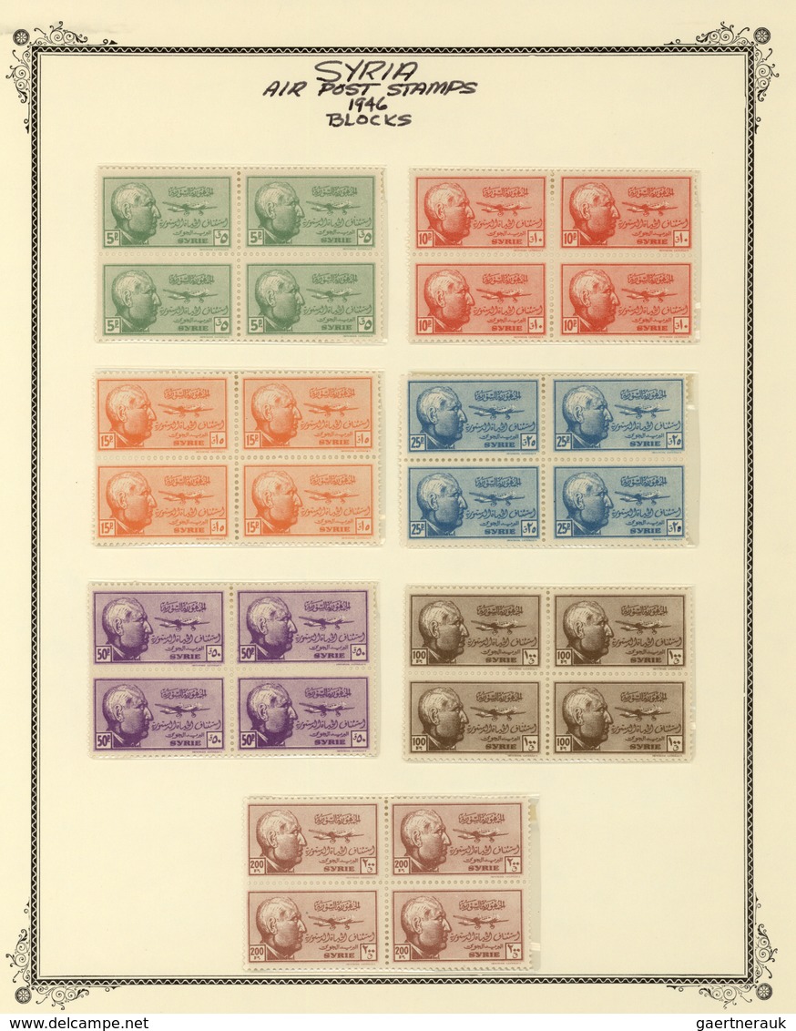 Syrien: 1942/1953, specialised mint collection on album pages, showing blocks of four, plate blocks,