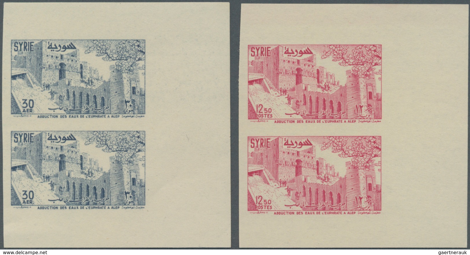 Syrien: 1955/1958, Group Of 14 Imperforate Stamps: 1955 Alep Citadel Pairs, 1957 4th Damas Fair, 195 - Syrien