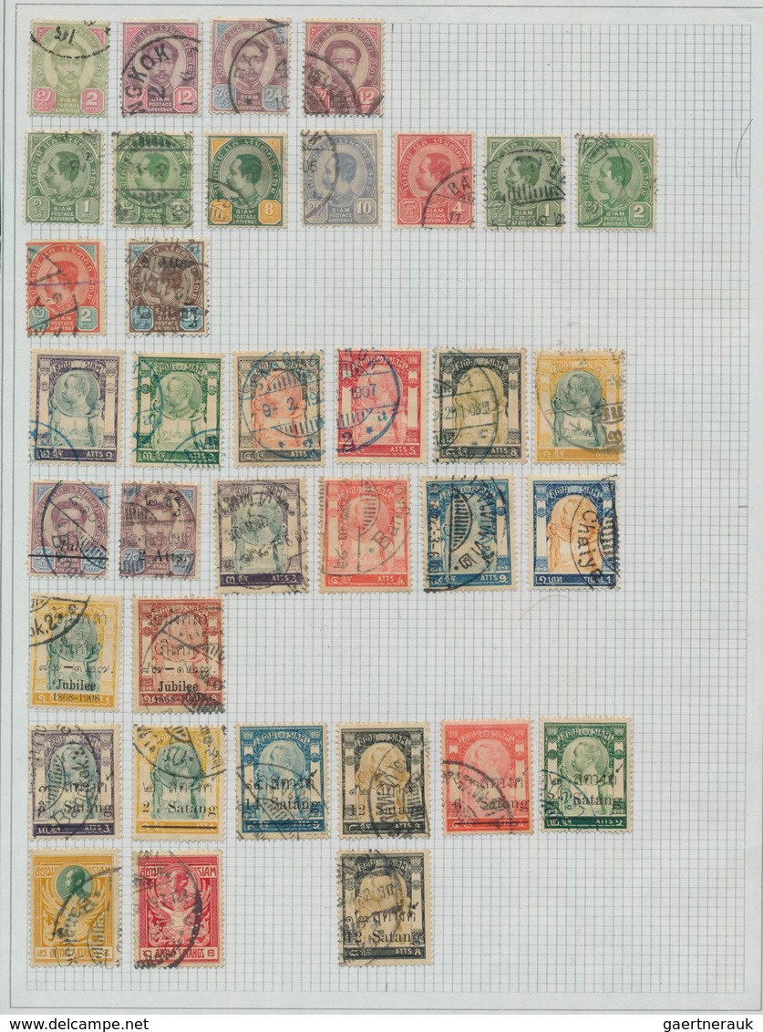 Thailand: 1883/1926, Collection On Six Old Album Pages, With Many Surcharged Issues. - Thailand