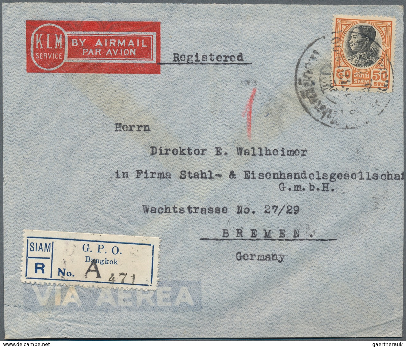 Thailand: 1936/49, 7 Airmail Covers To Holland, Germany And Switzerland Through K.L.M., Including Sp - Thailand