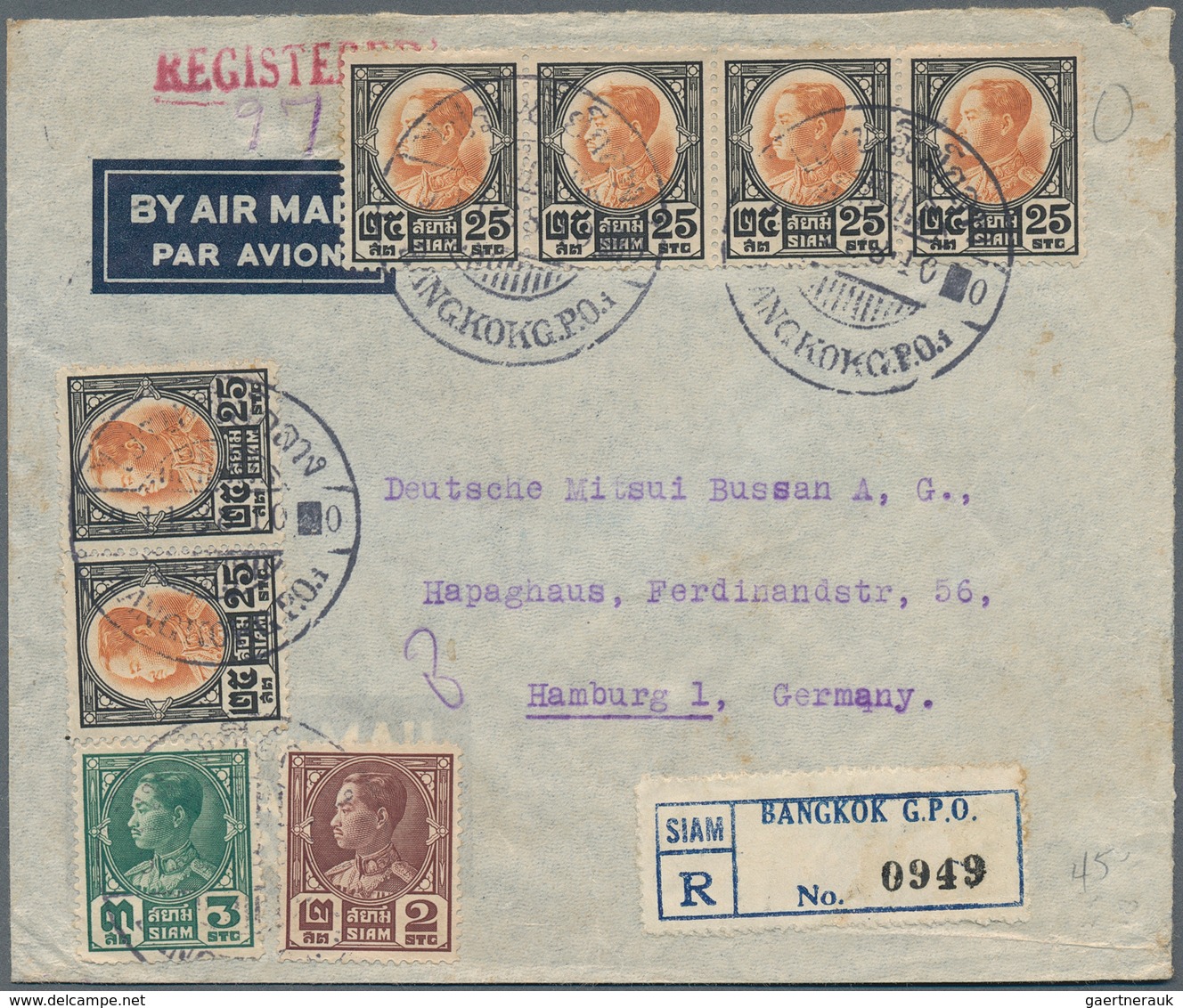Thailand: 1937-49, Six Airmail Covers To Europe Including Three To Germany (one Registered), Two To - Thailand