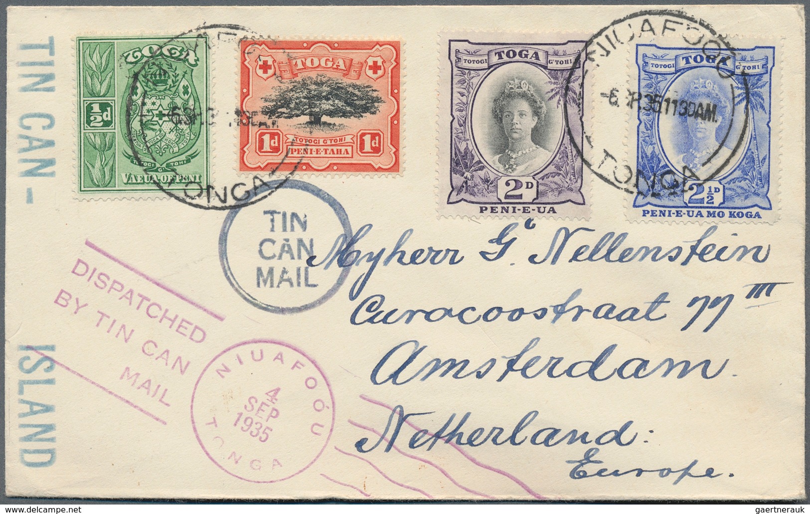 Tonga: 1923/70, Covers (8, Inc. Tin-can Mail X5, 1934/35 And 1968/69), 1900 Reg. Stationery (uprate - Tonga (...-1970)