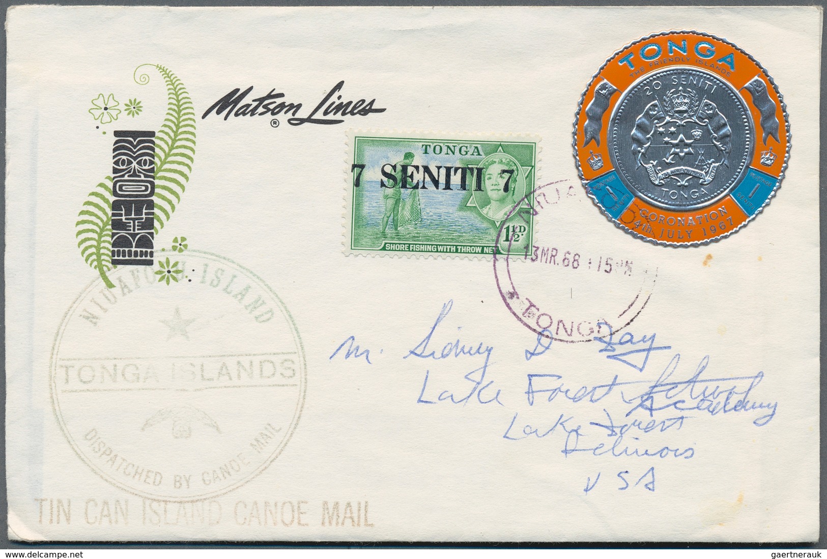 Tonga: 1923/70, covers (8, inc. tin-can mail x5, 1934/35 and 1968/69), 1900 reg. stationery (uprate