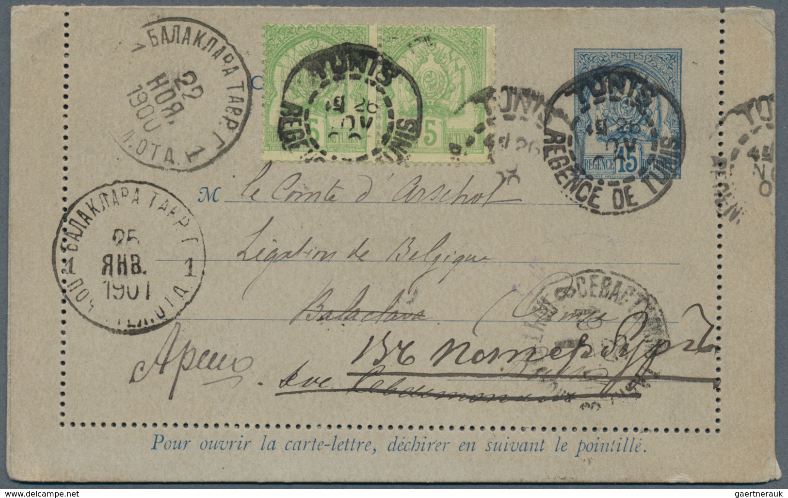 Tunesien: 1855/1930 (ca.), Unusual Accumulation With 16 Covers And Used Postal Stationeries With Man - Briefe U. Dokumente