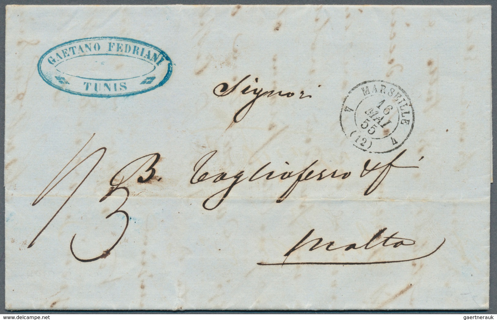 Tunesien: 1855/1930 (ca.), unusual accumulation with 16 covers and used postal stationeries with man