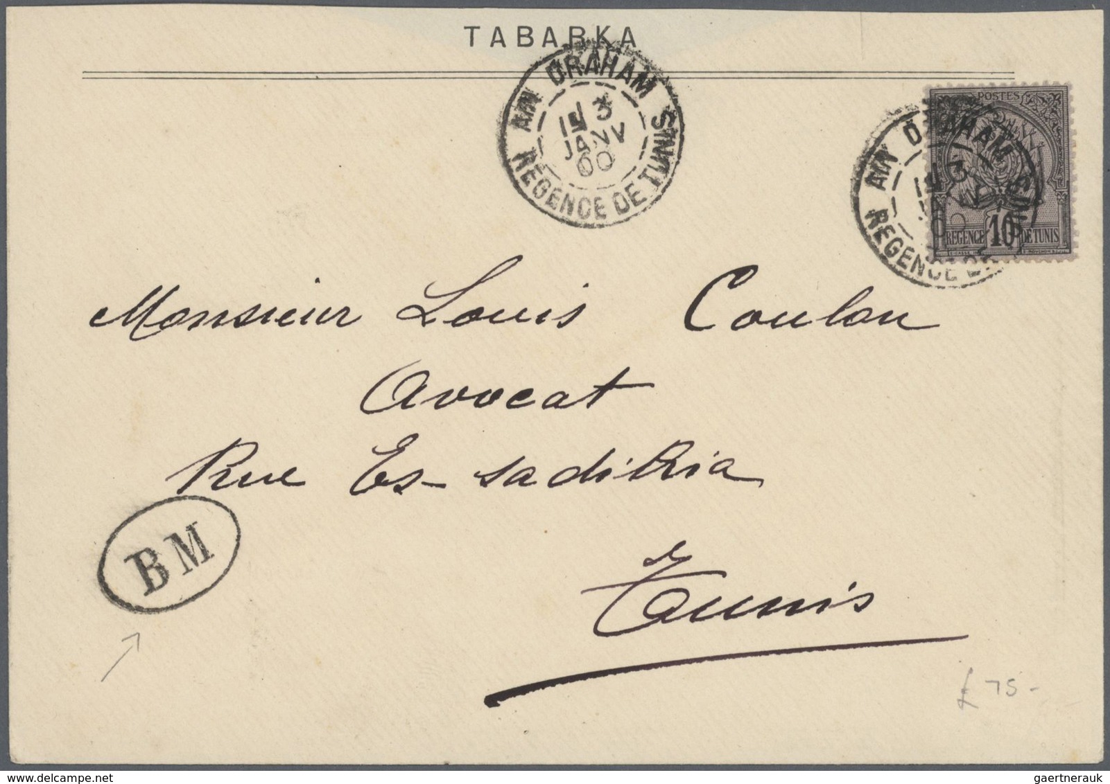 Tunesien: 1855/1930 (ca.), unusual accumulation with 16 covers and used postal stationeries with man