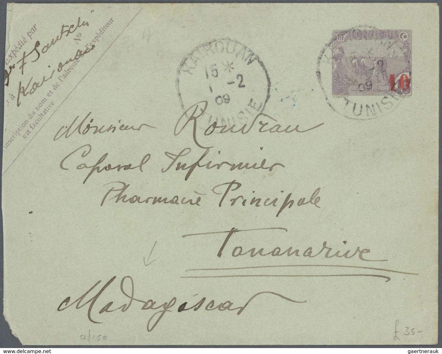 Tunesien: 1855/1930 (ca.), unusual accumulation with 16 covers and used postal stationeries with man