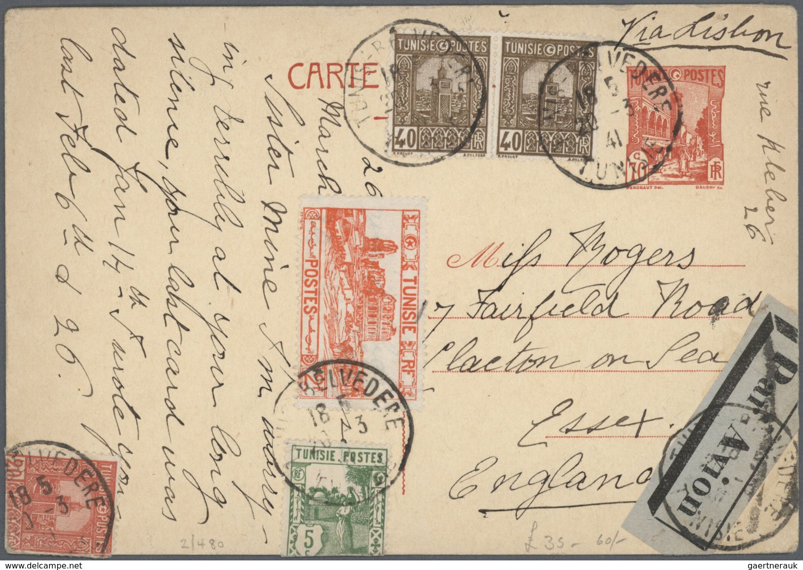 Tunesien: 1855/1930 (ca.), unusual accumulation with 16 covers and used postal stationeries with man