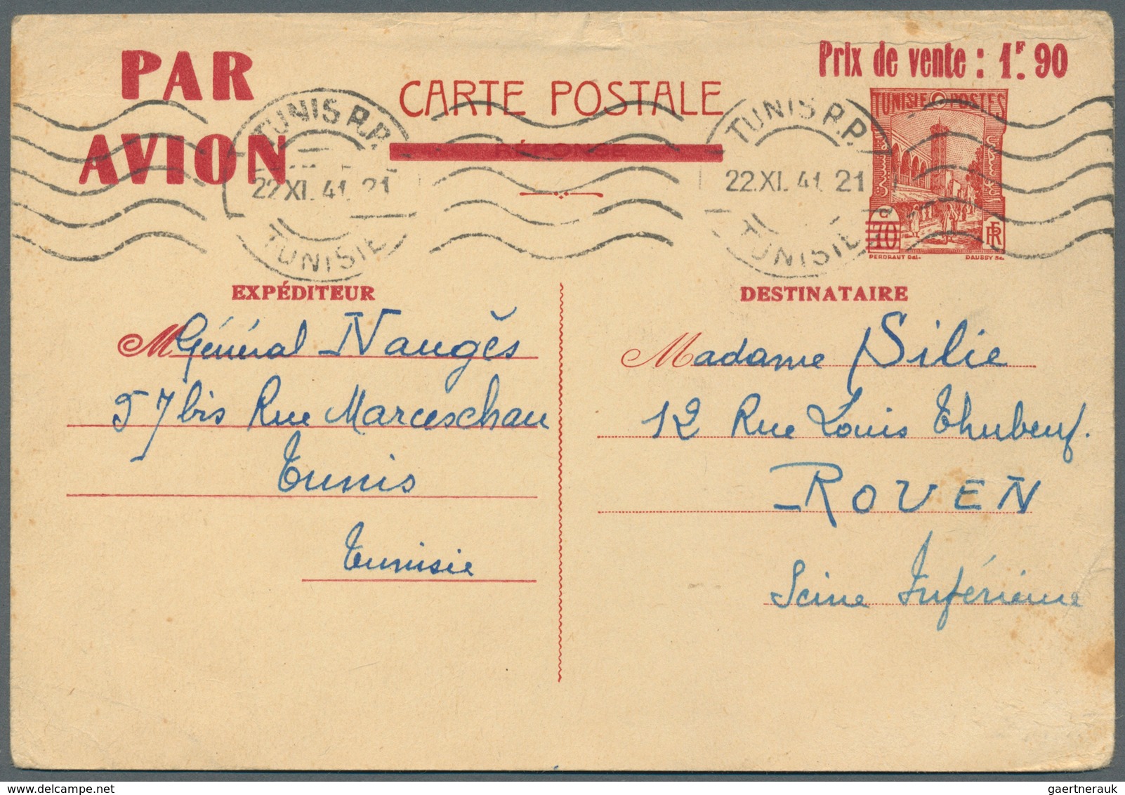 Tunesien: 1895/1975 (ca.), Small Lot With About 40 Covers And Postal Stationeries With Several Moder - Briefe U. Dokumente