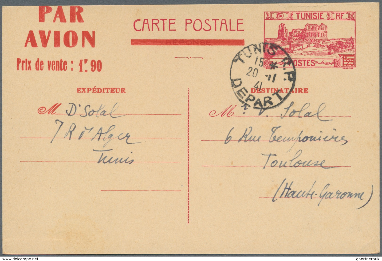 Tunesien: 1941/43 (ca.) Nice Collection Of Ca. 22 Revalued Unused And Used Postal Stationery Airmail - Briefe U. Dokumente