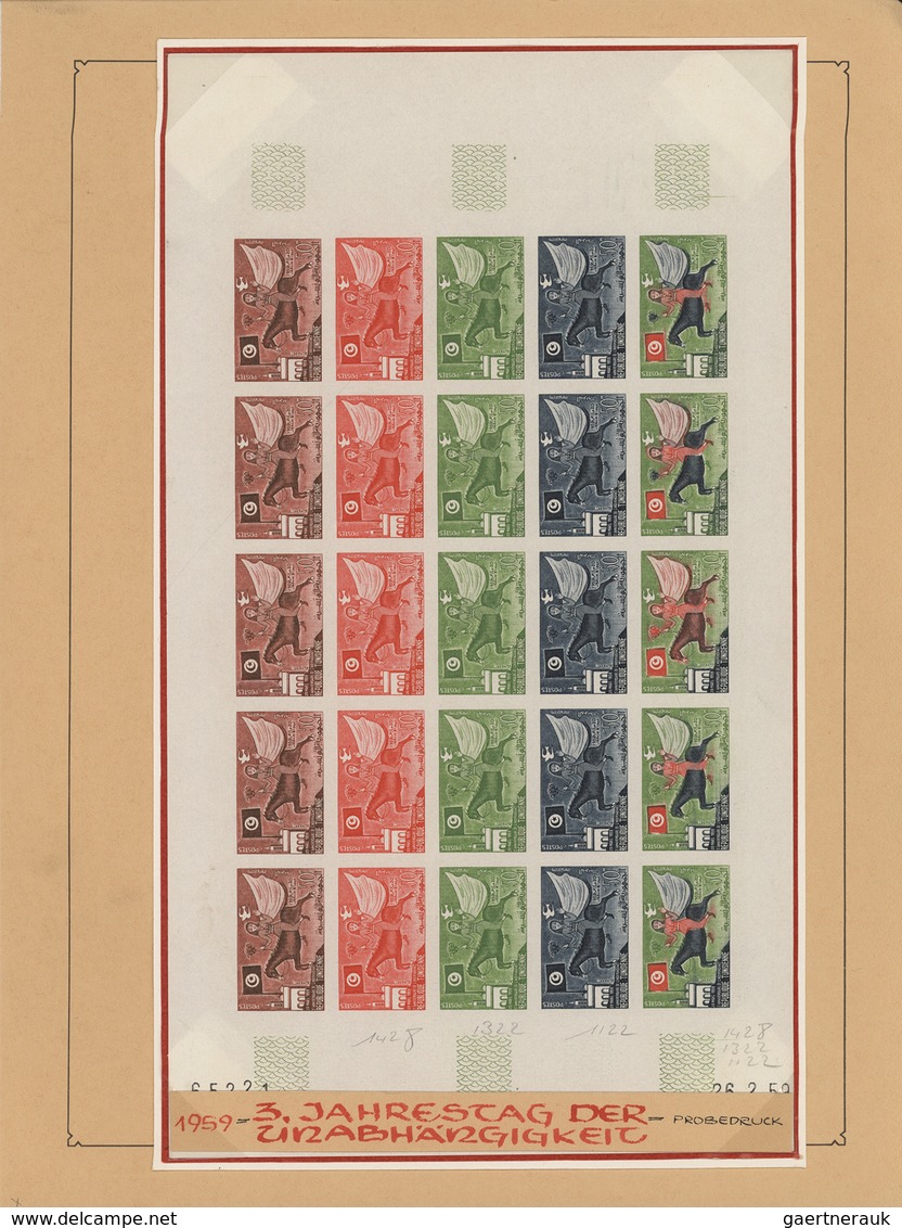 Tunesien: 1954/1963, IMPERFORATE COLOUR PROOFS, collection of apprx. 1.645 imperf. colour proofs, ma