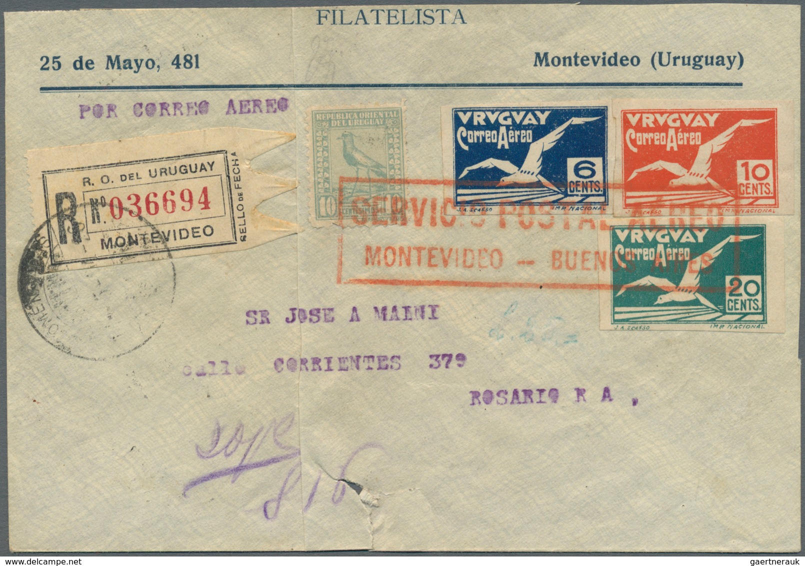 Uruguay: 1923/1926, Group Of Five Better Airmail Covers. - Uruguay