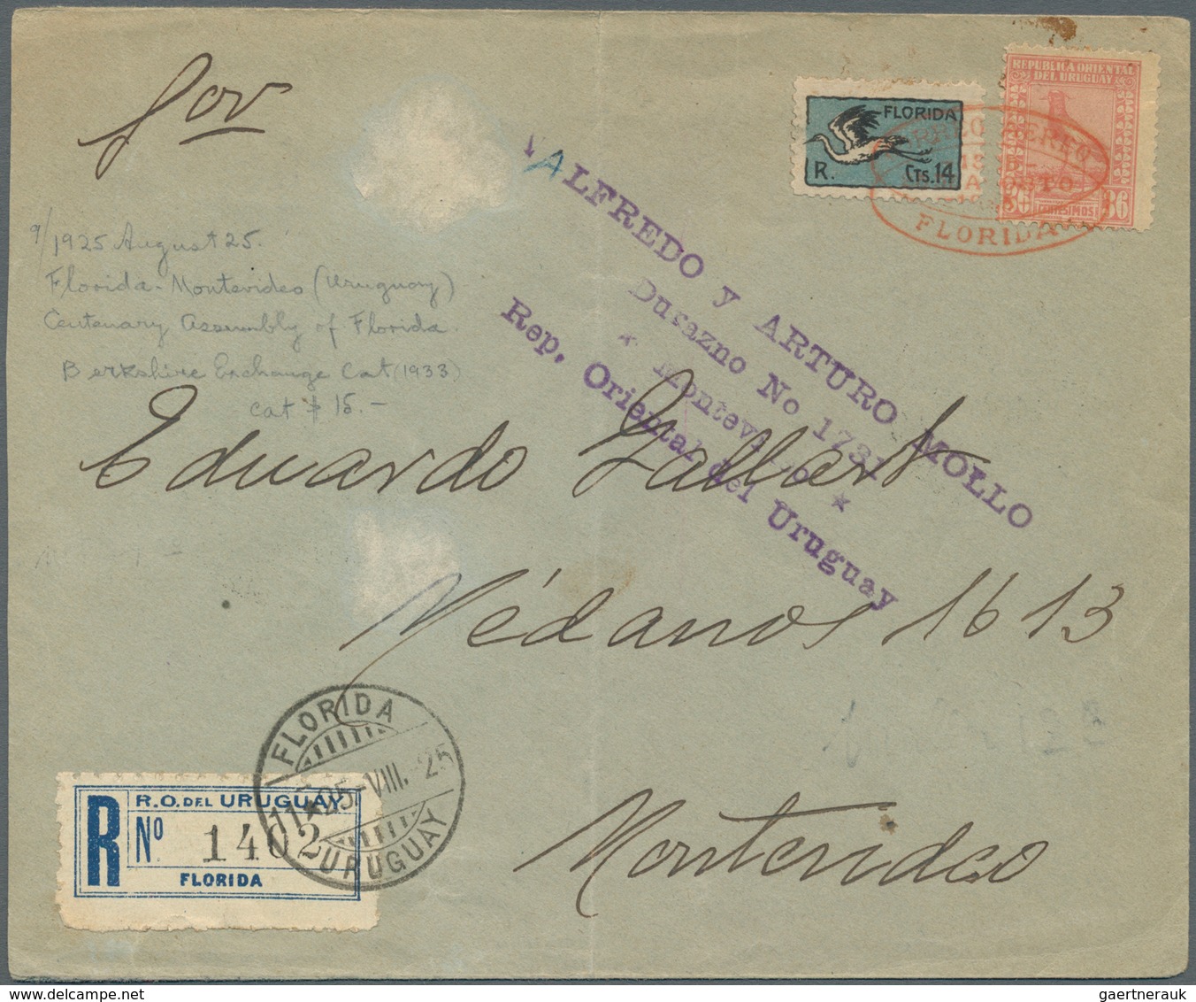 Uruguay: 1923/1926, Group Of Five Better Airmail Covers. - Uruguay