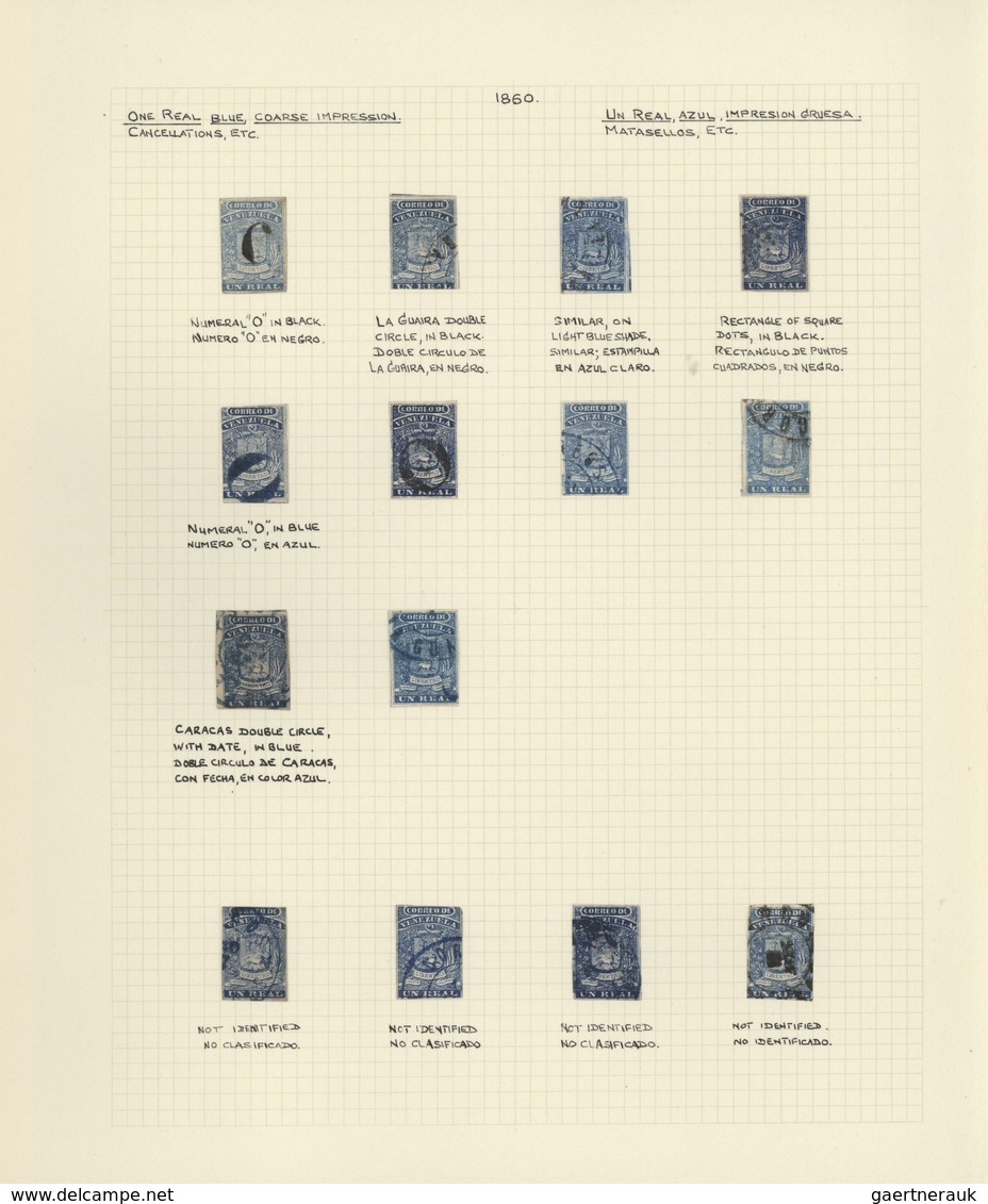 Venezuela: 1859/1860, Specialised Collection Of The 1r. Blue, Neatly Arranged On Written Up Pages Wi - Venezuela