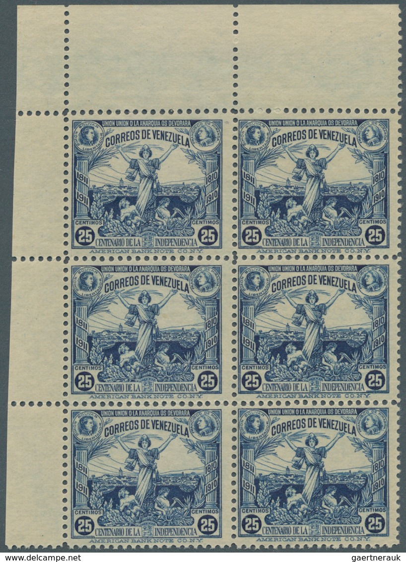 Venezuela: 1910, Centenary Of Independence 25c. Blue In A Lot With 75 Stamps Incl. Many Pairs And La - Venezuela