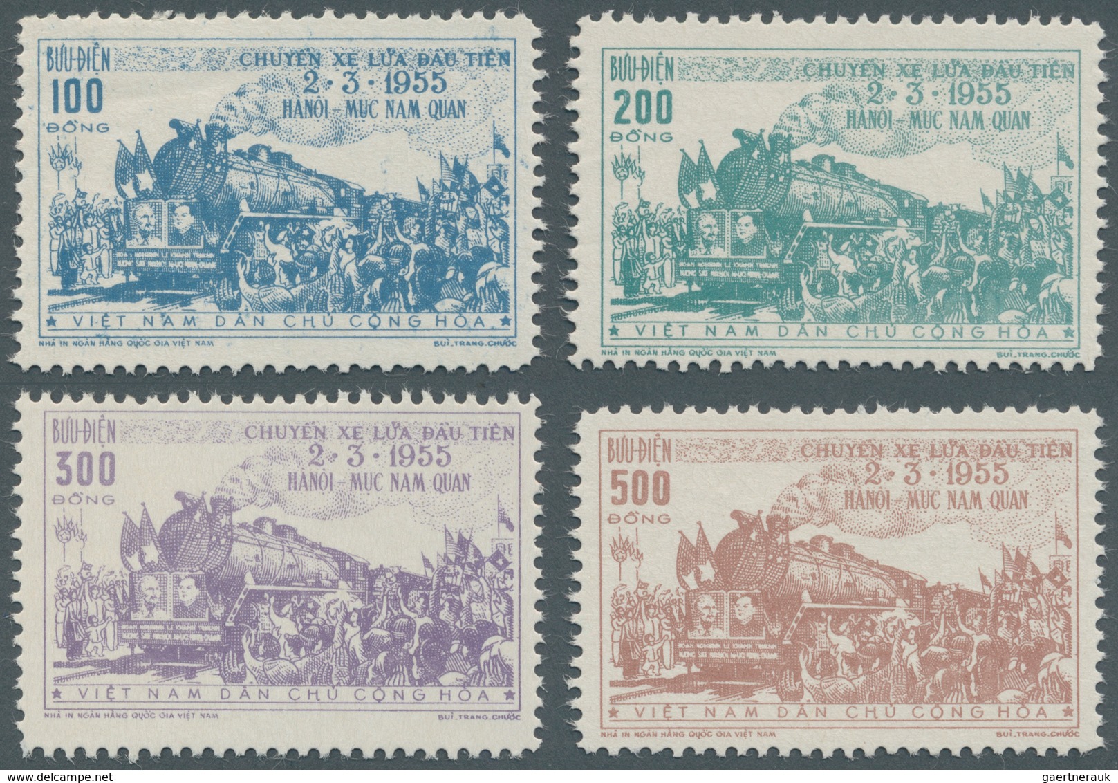 Vietnam-Nord (1945-1975): 1956, Inauguration Of Railway Hanoi - Muc Nam Quan Complete Set Of Four In - Vietnam