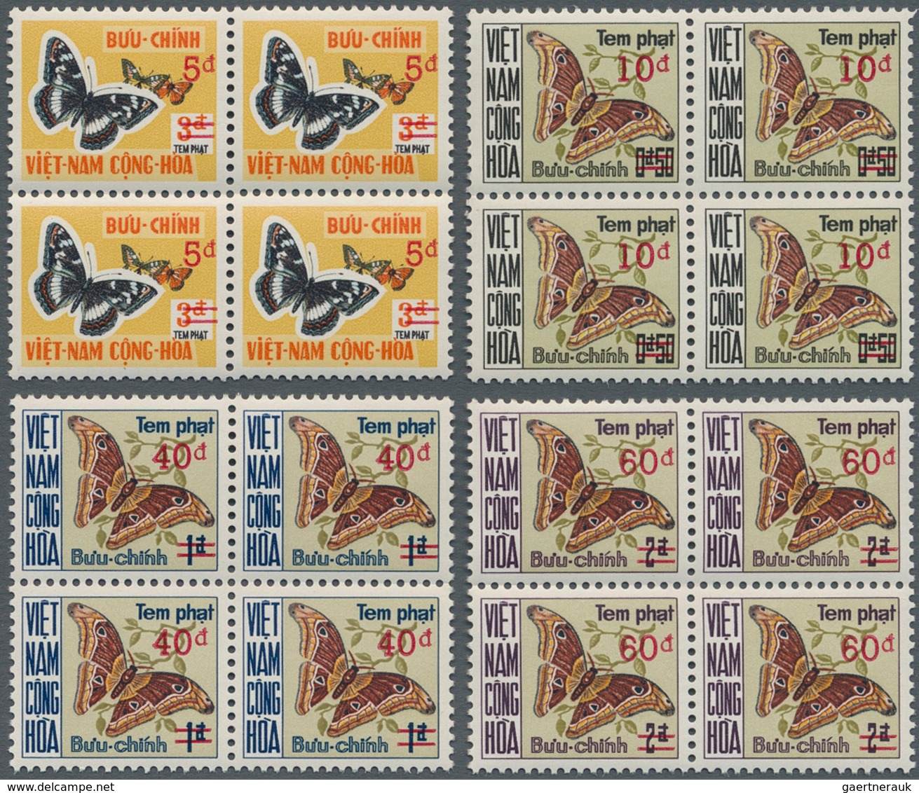 Vietnam-Süd - Portomarken: 1974, Postage Dues ‚Butterflies‘ Complete Surcharged Set Of Four In A Lot - Vietnam