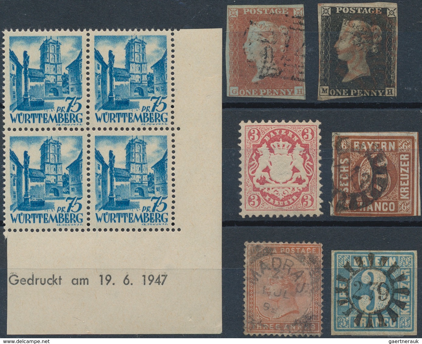Alle Welt: 1840/1947, Lot Of Ten Stamps Incl. GB 1d. Black. - Sammlungen (ohne Album)