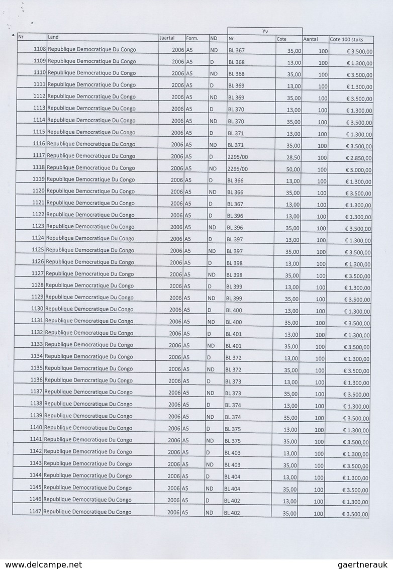 Alle Welt: 1974/2006 (ca.): 694 different sorts of miniture sheets, each in quantities of 100, in pe