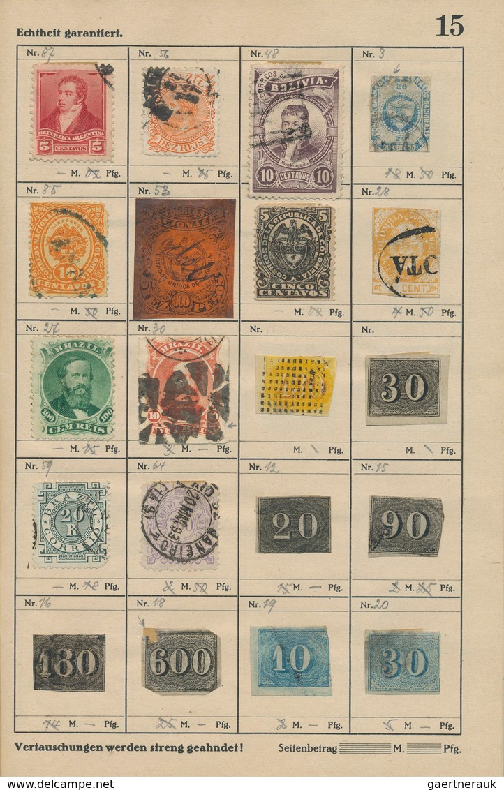 Übersee: 1850/1900 (ca.), Assortment Of Nearly 300 Stamps In An Ancient Approval Book, Comprising A - Sonstige & Ohne Zuordnung