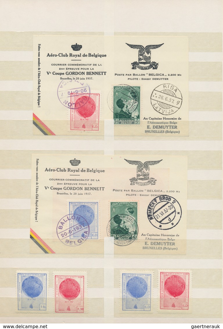 Ballonpost: 1937/1951, Belgium Ballon Stamps, A Neat Collection Incl. 1937 And 1939 Gordon Bennet, 1 - Fesselballons