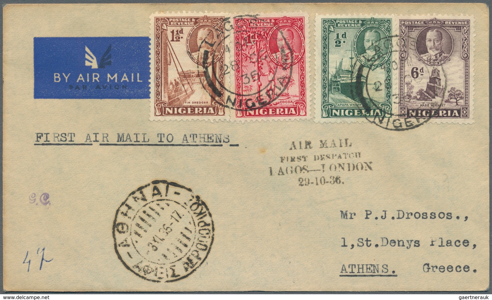 Flugpost Übersee: 1929/1941, British Colonies, Group Of 13 Airmail Covers/cards, E.g. Two Covers "LA - Other & Unclassified