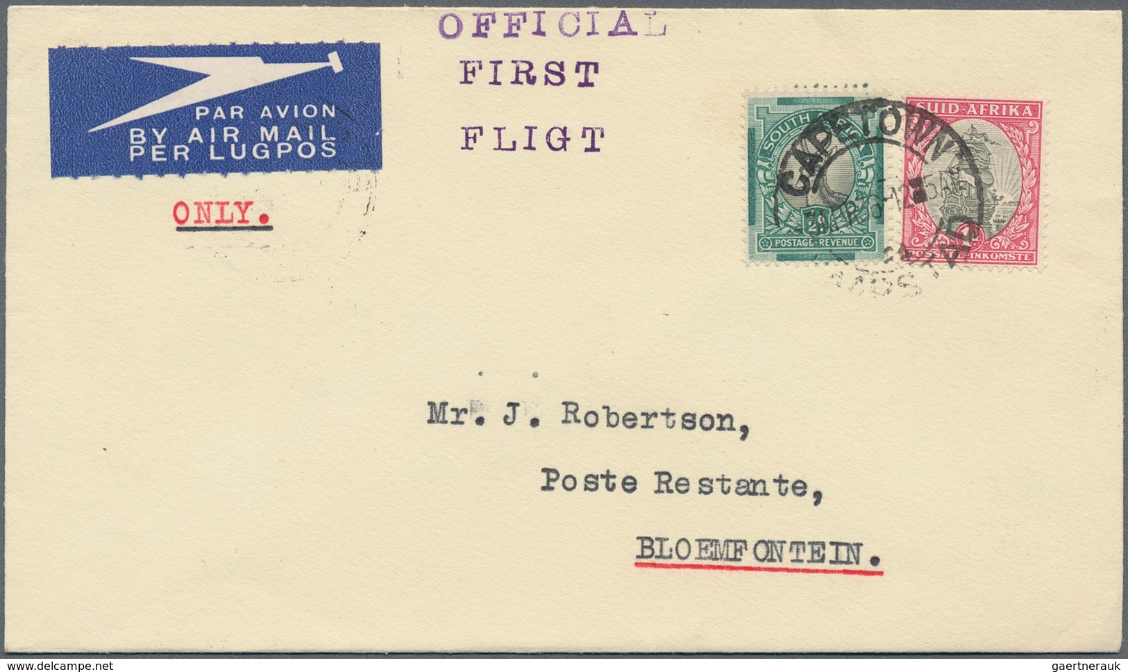 Flugpost Übersee: 1932/1939, Group Of Five Airmail Cover (incl. Four 1st Flights): Capetown 27.1.32 - Otros & Sin Clasificación