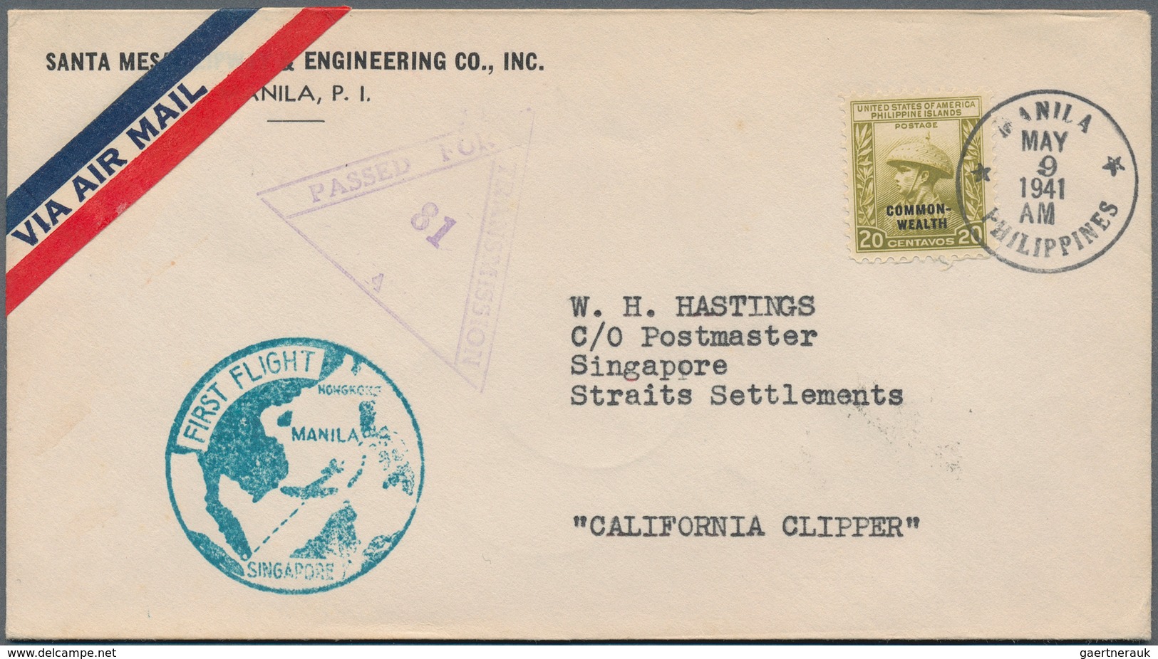 Flugpost Übersee: 1935 - 1940, airmail Transpacific Clipper, 98 covers from America, Philippines, Ho