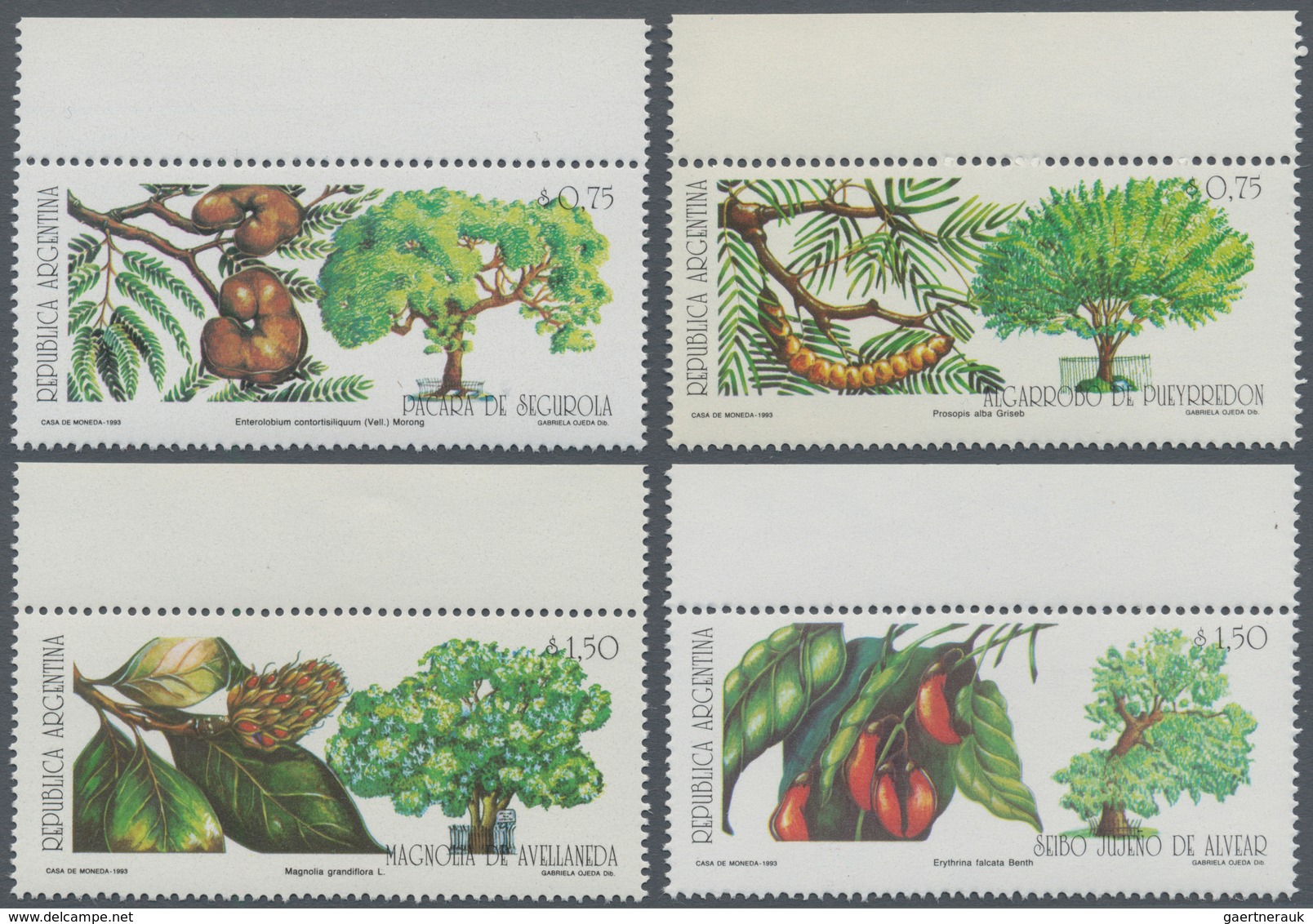 Thematik: Bäume / Trees: 1993, ARGENTINA: Trees In Buenos Aires Complete Set Of Four Showing ‚Entero - Bäume