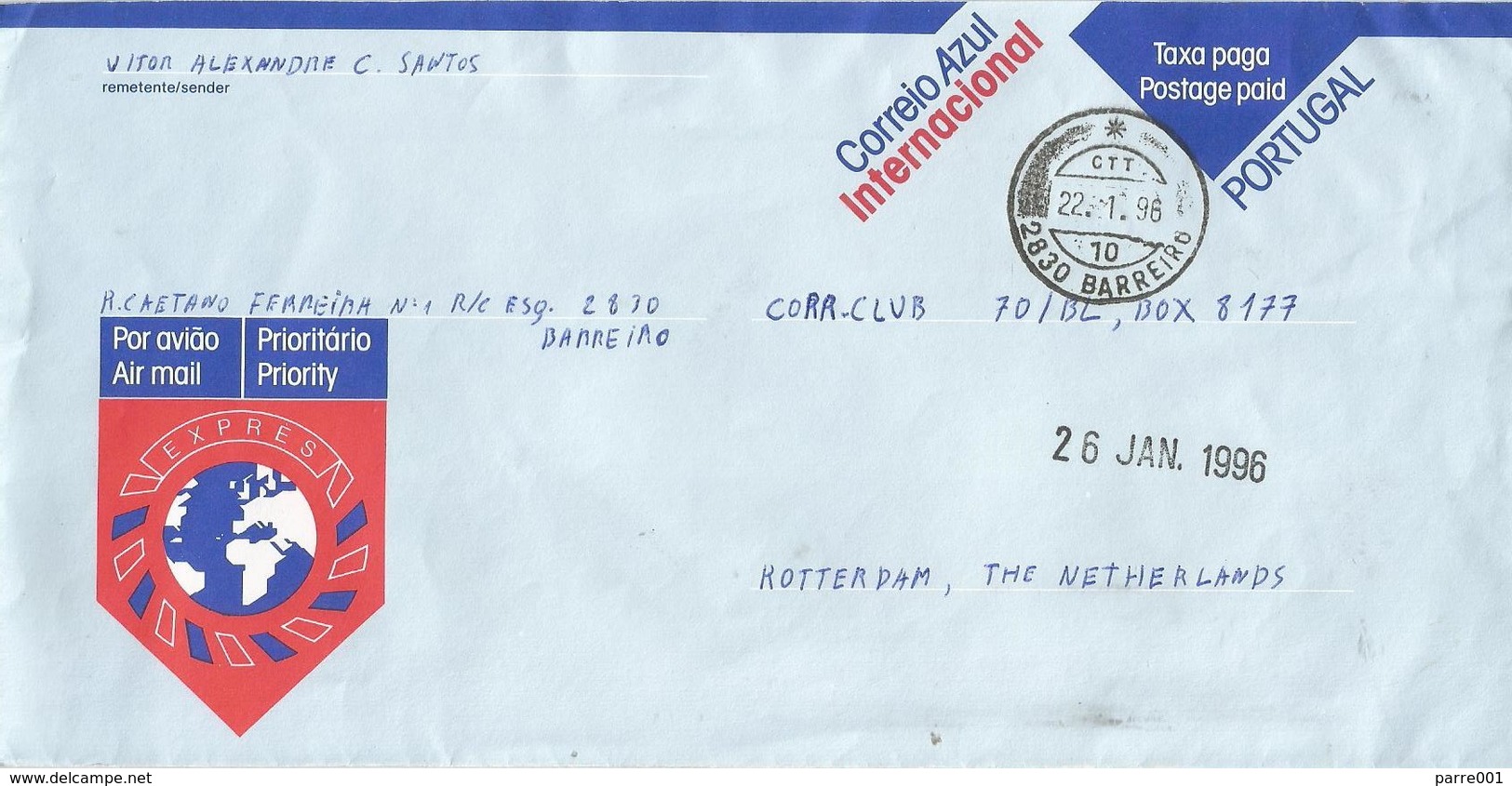 Portugal 1996 Barreiro Correio Azul Postage Paid Stationary Cover - Entiers Postaux