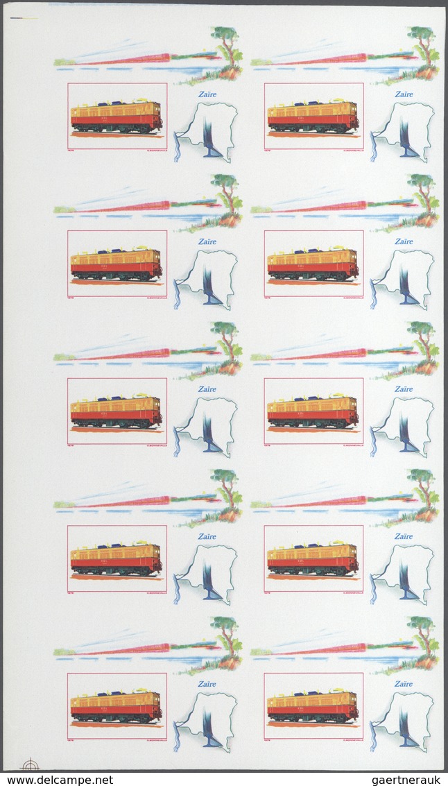 Thematik: Eisenbahn / Railway: 1980, Zaire. Progressive Proofs Set Of Sheets For The Souvenir Sheet - Eisenbahnen