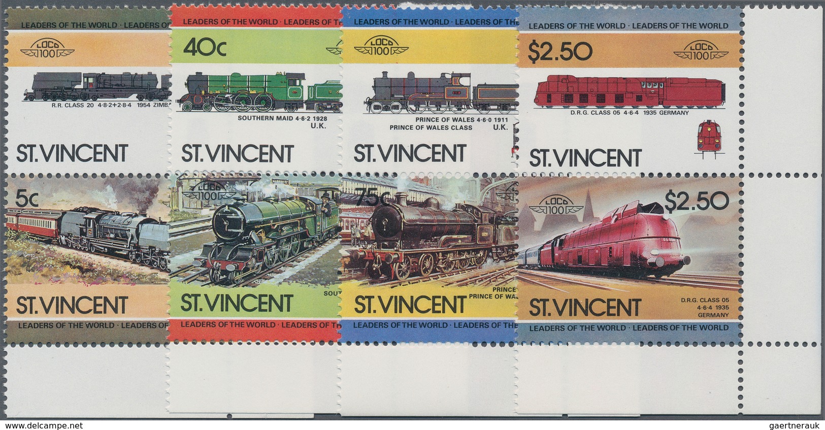 Thematik: Eisenbahn / Railway: 1984, ST. VINCENT: Locomotives Complete Set In Four Se-tenant Pairs ( - Eisenbahnen