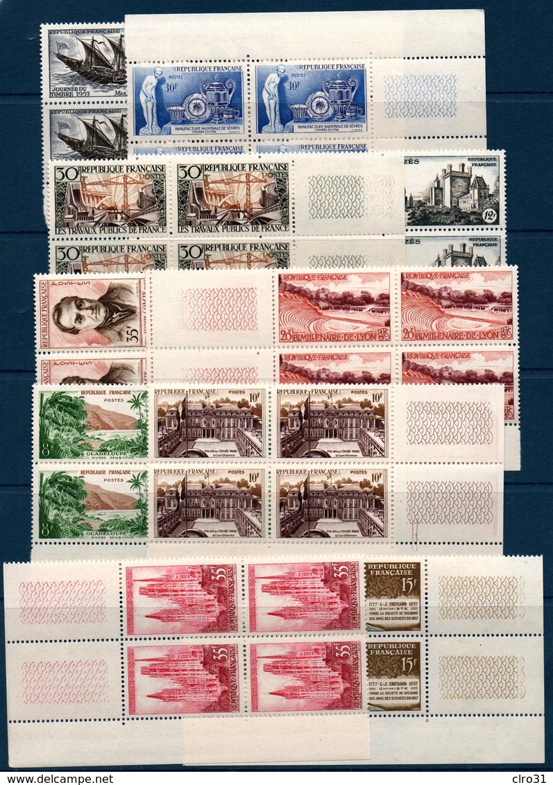 FR 1956/1957  10 Blocs De 4 Coin De Feuilles De Timbres      ** MNH Entre N°YT 1093 Et N°1139 - Neufs