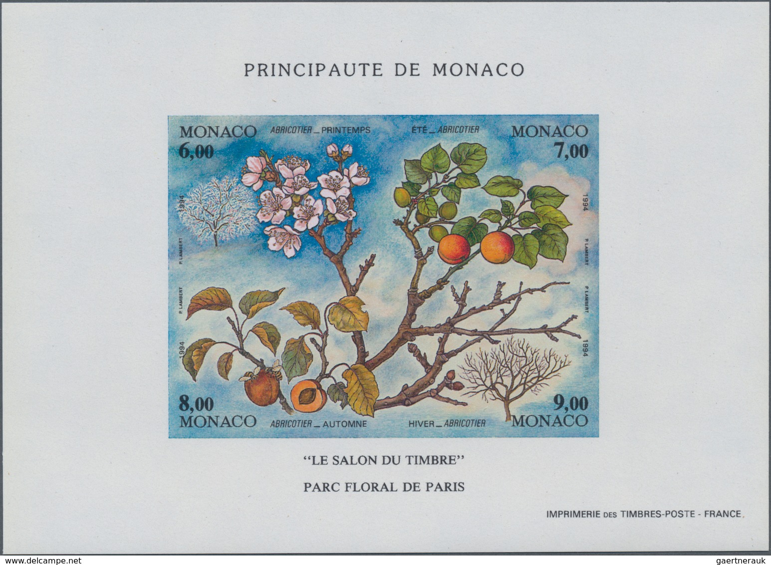 Thematik: Flora-Obst + Früchte / Flora-fruits: 1994, Monaco, The Four Seasons(Fruits), Souvenir Shee - Obst & Früchte