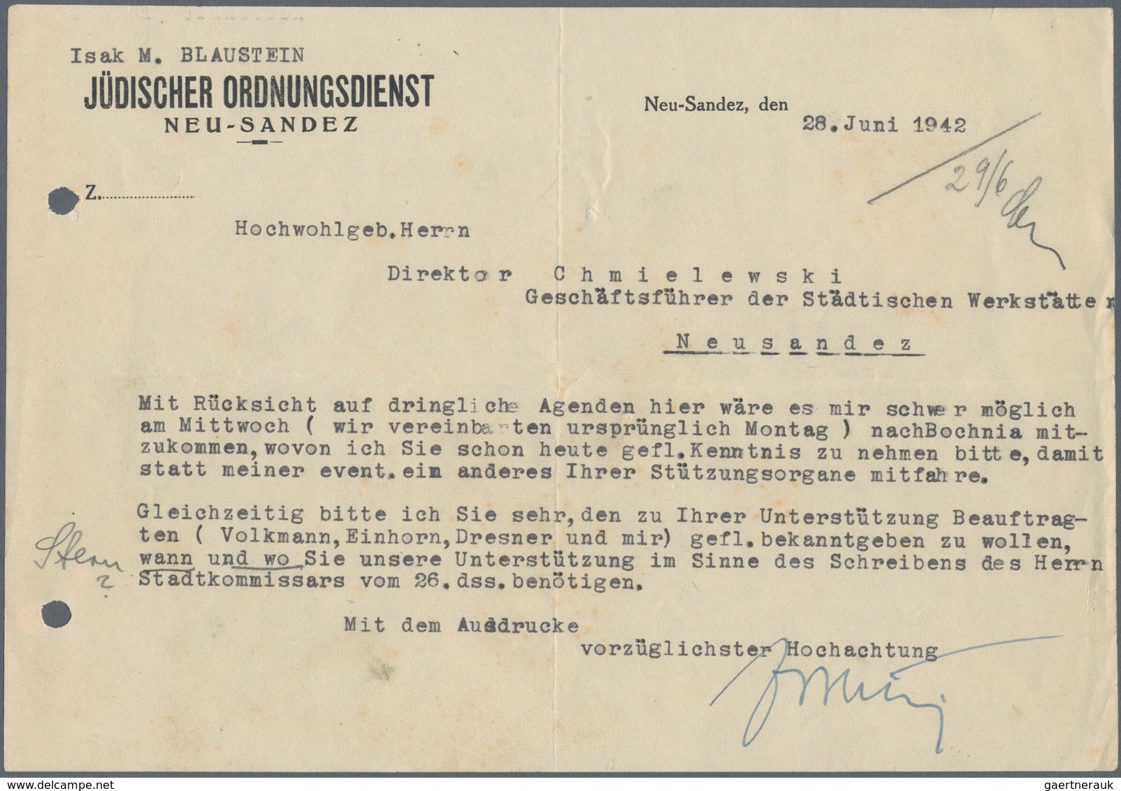 Thematik: Judaika / Judaism: 1942, GHETTO NEU SANDEZ: Jüdische Werkstätten In Neu Sandez, Konvolut M - Ohne Zuordnung