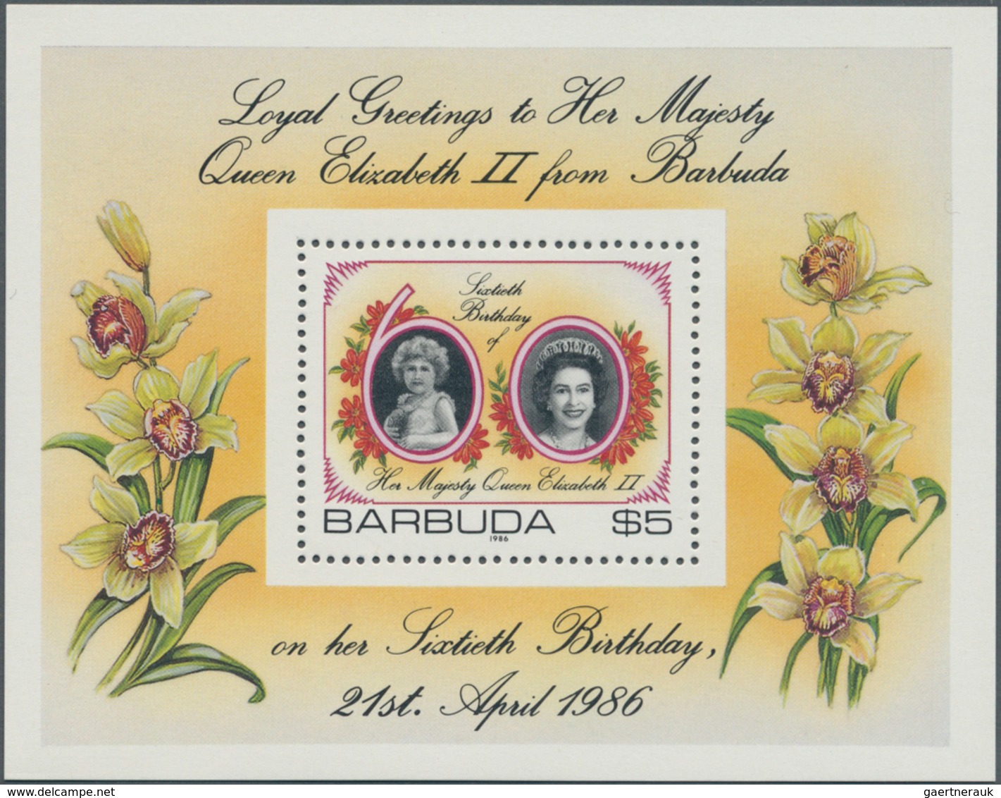 Thematik: Königtum, Adel / Royalty, Nobility: 1986, BARBUDA: 60th Birthday Of QEII Miniature Sheet $ - Königshäuser, Adel