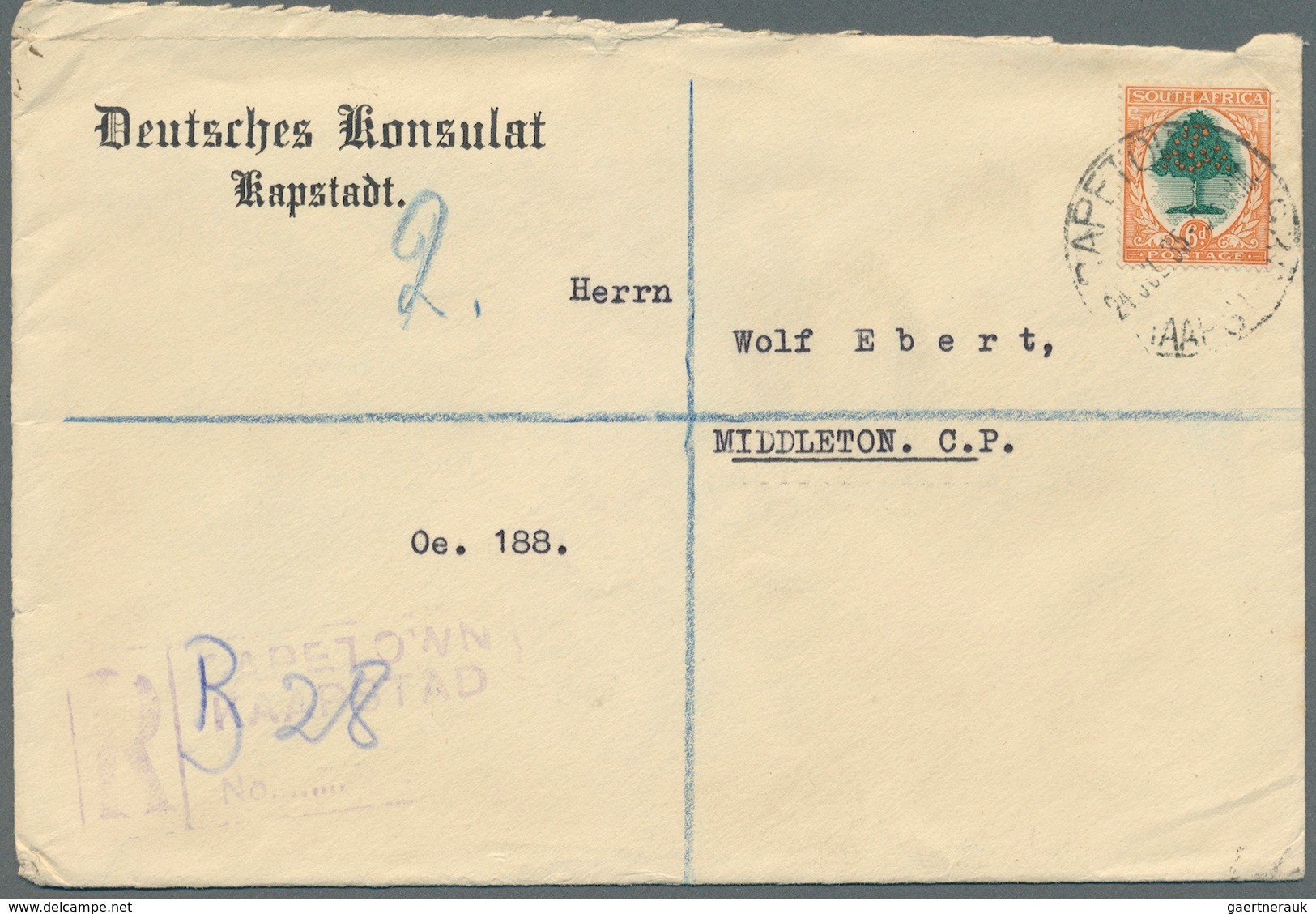 Thematik: Konsulatspost / Consular Mail: 1914/1958, Post Von Deutschen Konsulaten In Südafrika, Ägyp - Unclassified