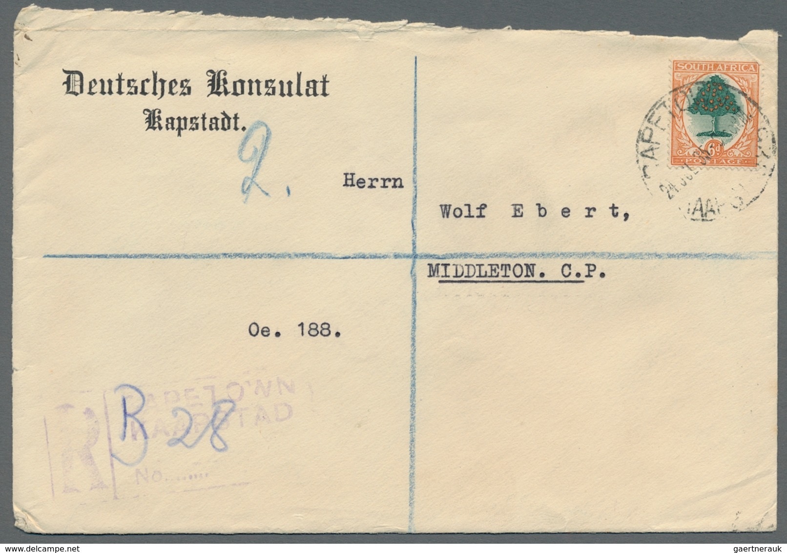 Thematik: Konsulatspost / consular mail: 1914/1958, Post von deutschen Konsulaten in Südafrika, Ägyp