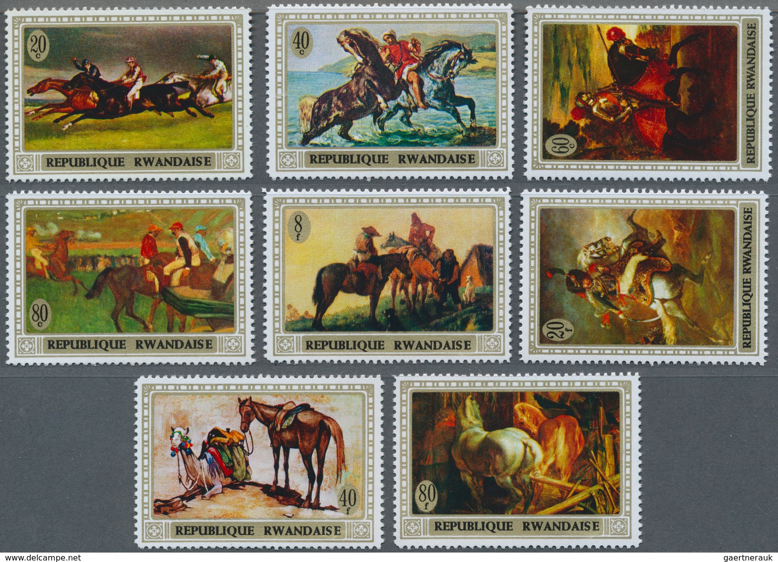 Thematik: Malerei, Maler / Painting, Painters: 1970, RWANDA: Horse Paintings Complete Set Of Eight S - Sonstige & Ohne Zuordnung