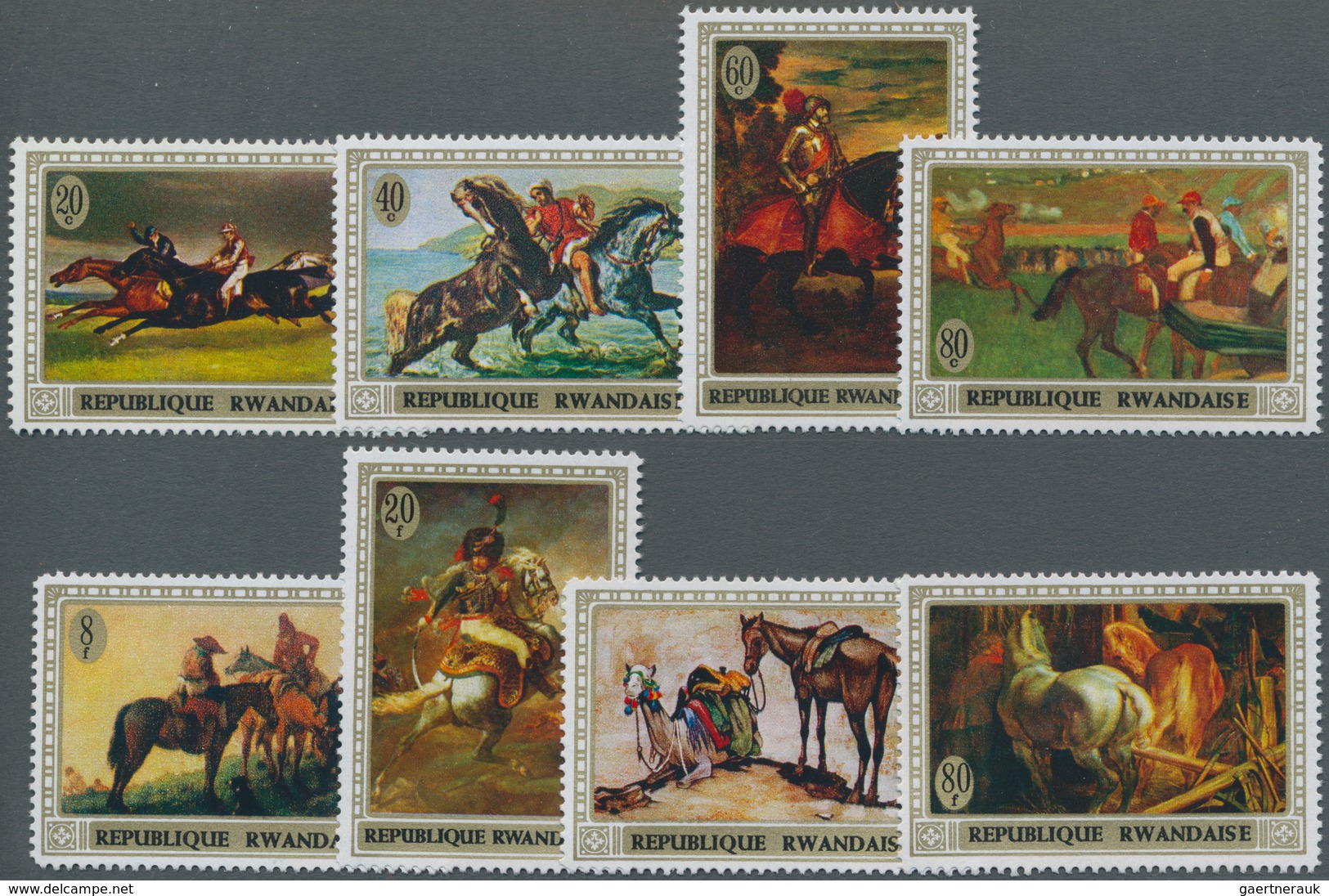 Thematik: Malerei, Maler / Painting, Painters: 1970, RWANDA: Horse Paintings Complete Set Of Eight S - Sonstige & Ohne Zuordnung