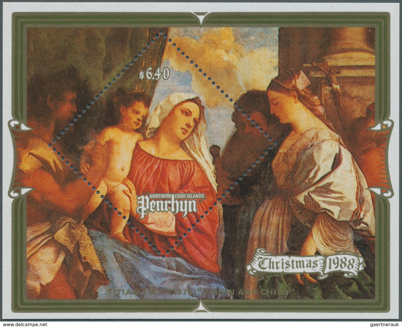 Thematik: Malerei, Maler / Painting, Painters: 1988, PENRHYN: Christmas Miniature Sheet With Paintin - Sonstige & Ohne Zuordnung
