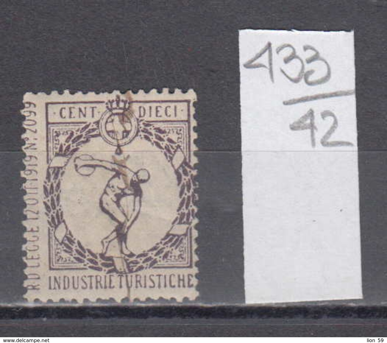 42K433 / 1919 - 10 CENT - INDUSTRIE TURISTICHE , Revenue Fiscaux Steuermarken , Italia Italy Italie - Steuermarken