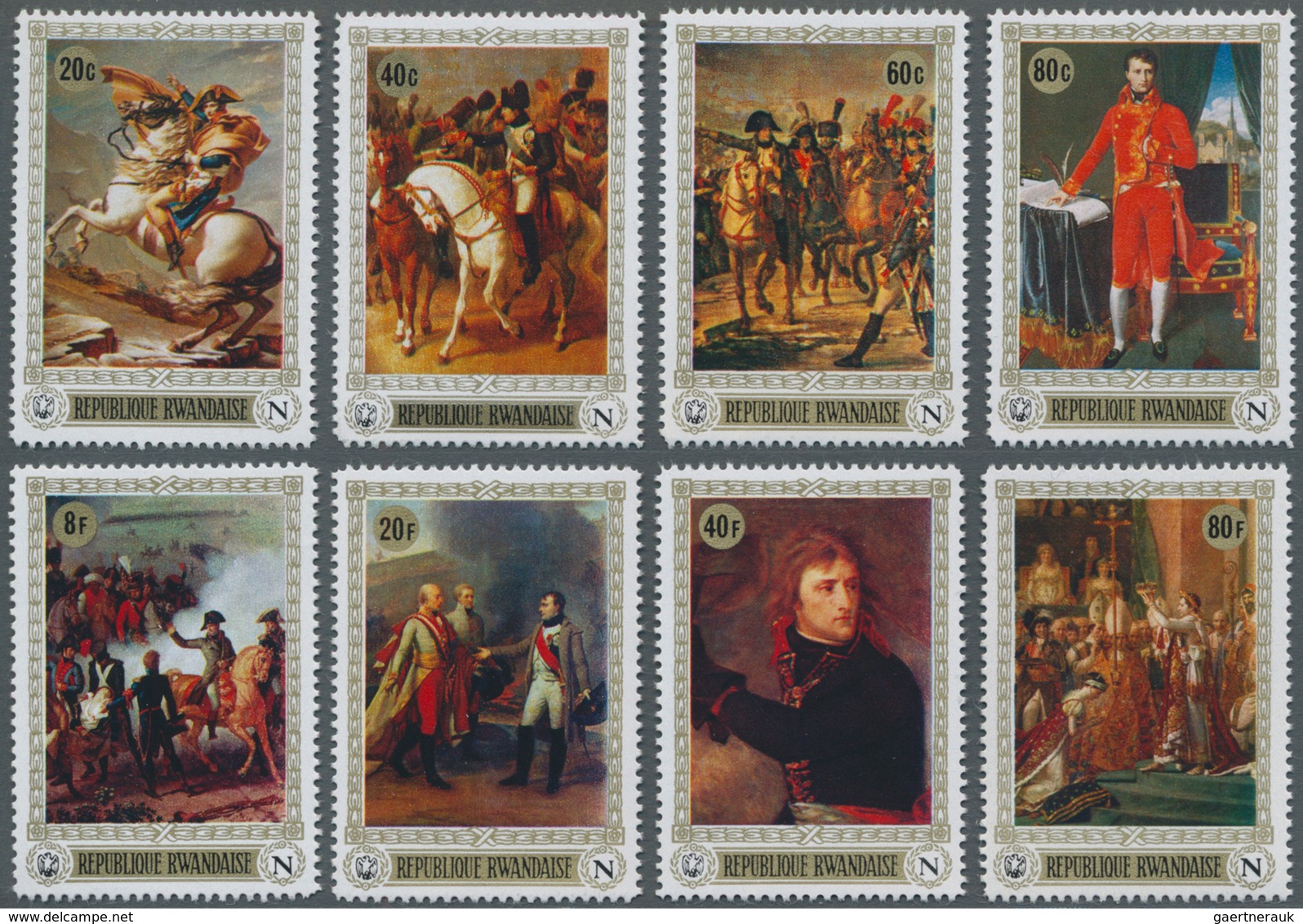 Thematik: Napoleon: 1969, RWANDA: 200th Birthday Of Napoleon I. French Paintings Complete Set Of Eig - Napoleon